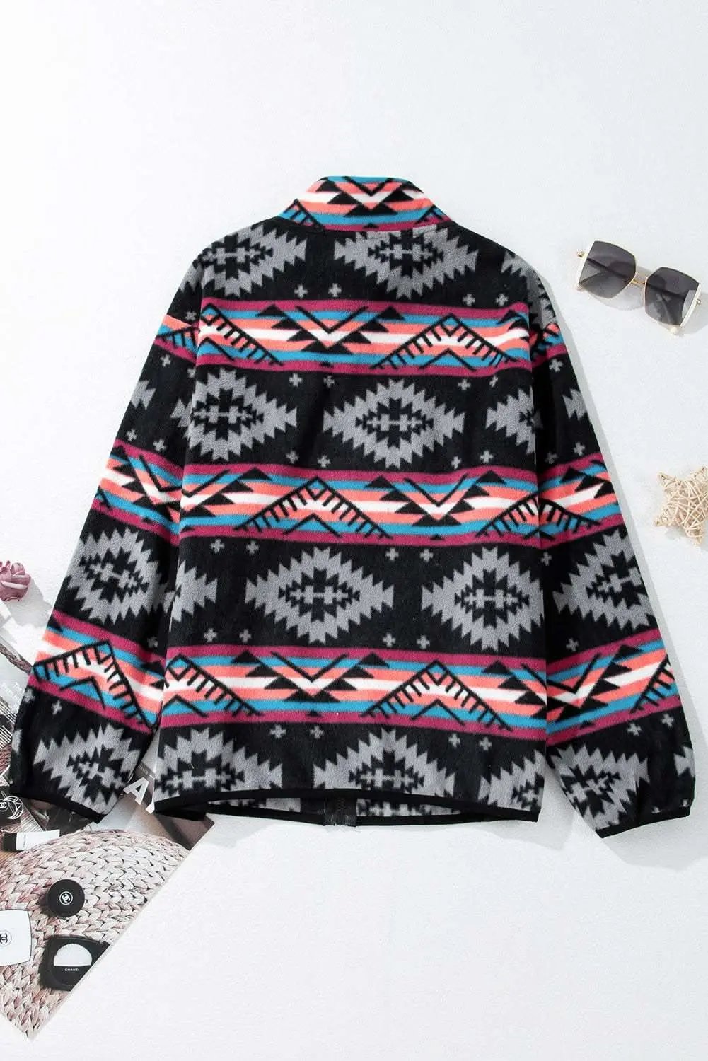 Boho black aztec zip collar jacket - Love Salve